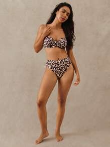 SHEIN Swim 2 件套女士泳衣套装，夏季性感印花设计，可拆卸可调节肩带，适合海滩、泳池、派对和度假，春夏季 - 彩色 - 查看 3