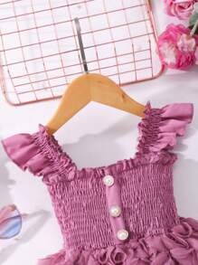 Glamorique Kids Young Girl' Solid Color Ruffled Floral Splice Elegant Sleeveless Dress, Summer Summer Holiday