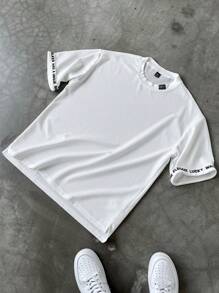 Manfinity Hypemode Men's Letter Print Casual Round Neck Short Sleeve T-Shirt, Suitable For Summer Men's Men T Shirt Co Ords