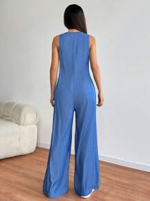 Chiquease Women's Solid Color Simple Daily Sleeveless Jumpsuit