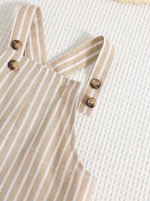 SHEIN Newborn Baby Boy Cute Summer Casual Versatile Striped Romper Overalls