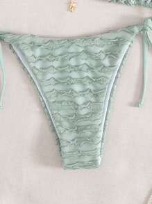 Swim Vcay 2pcs Women's Solid Color Textured Fabric Spring/Summer Tie-Front Strapless Metal Starfish Decor Blue Bikini Swimsuit Set
