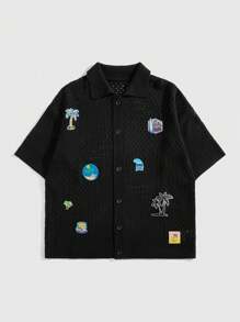 ROMWE MEN Men's Loose Knit Shirt Short Sleeve Top