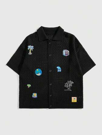 Street Life Herren Locker Gestricktes Hemd Kurzarm Top