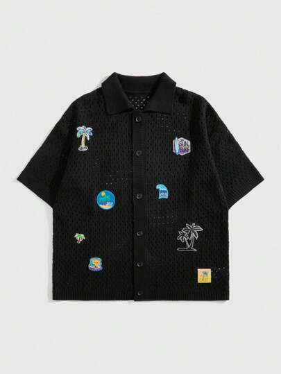 Street Life Camisa holgada de punto para hombre, top de manga corta