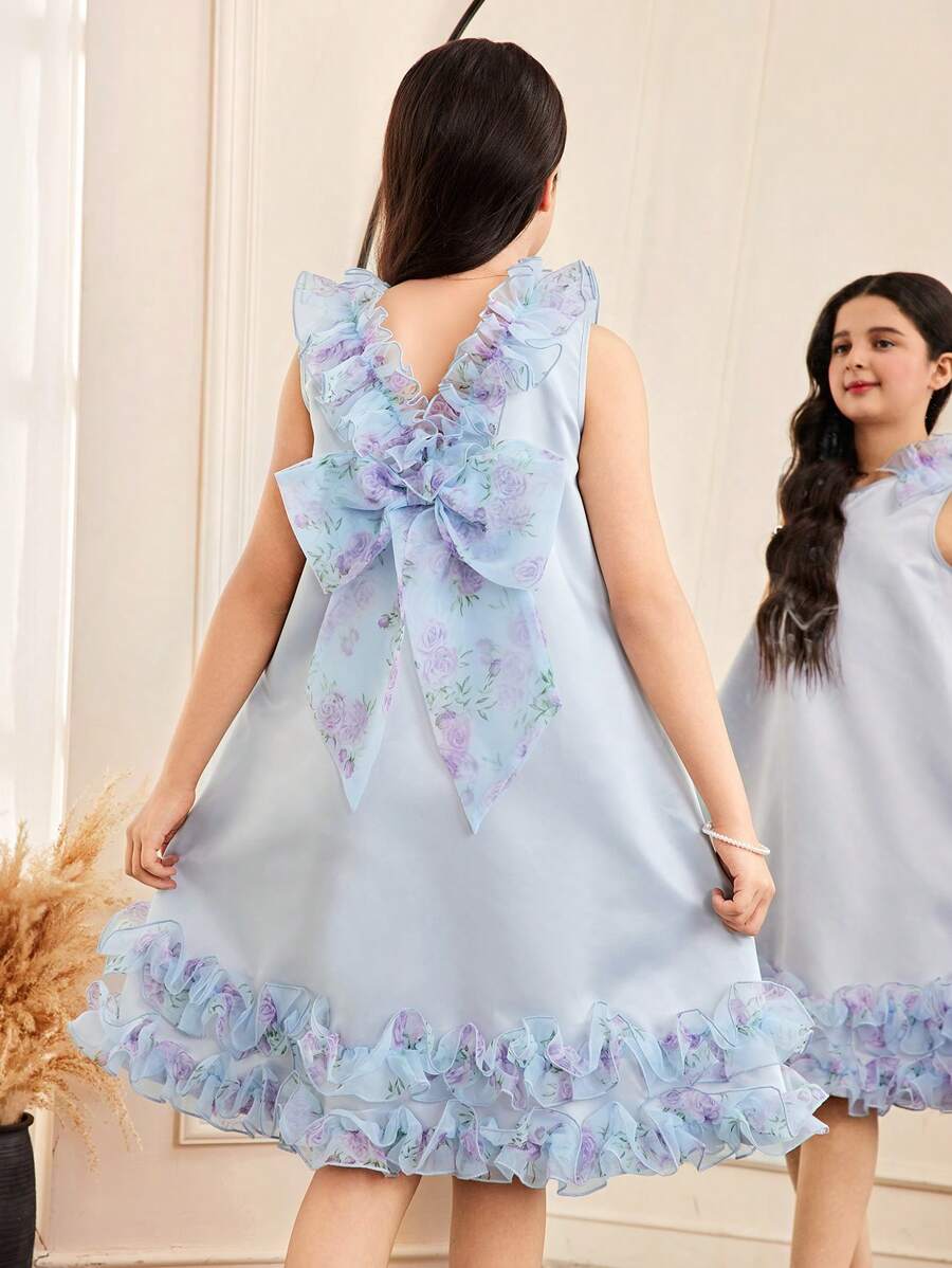 SHEIN Tween Girl Loose Elegant Cute Ruffle Bow Decor Dress | SHEIN UK