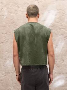 SWAVVY Chaleco holgado de corte casual sin mangas de punto vintage para hombres, uso diario de moda para jóvenes