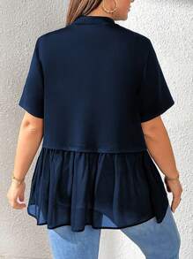 SHEIN Essnce 大码女式夏季上衣，黑色 T 恤，可爱上衣娃娃裙，夏季衬衫，夏季上衣外出上衣女式夏季上衣女式外出上衣夏装 - 藏蓝色 - 查看 2