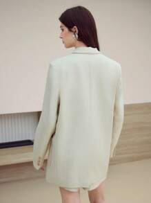 MOTF STUDIO WOMEN'S LINEN BUTTON UP POCKET 3D FLORAL DECOR OVERSIZED BLAZER - Khaki - View 6