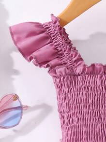 Glamorique Kids Young Girl' Solid Color Ruffled Floral Splice Elegant Sleeveless Dress, Summer Summer Holiday