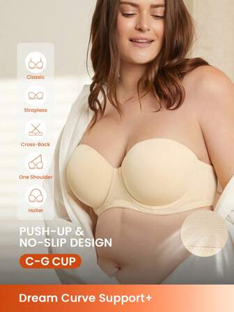 LUVLETTE Strapless Push-Up With Silicone Band Underwire T-Shirt Basic Half Bra Lingerie As Outerwear Bra