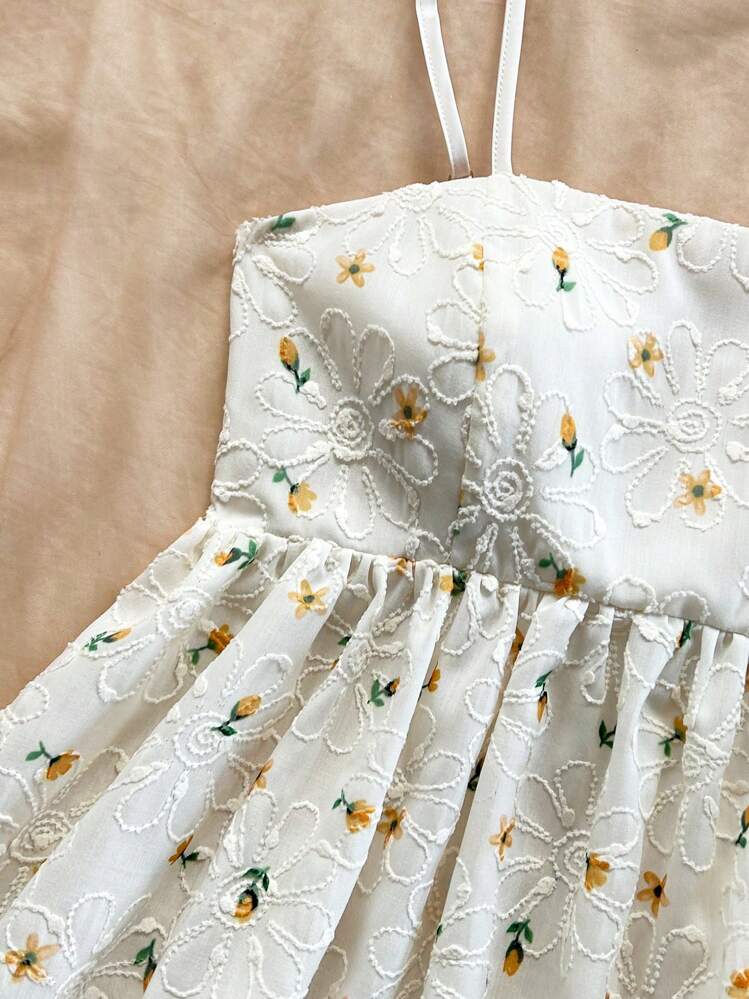 Soleia Cute Casual Summer Women Vacation Sweet Lovely Floral Lace Cami Top, Elastic Waist Ruffle Hem High Low - White - View 5