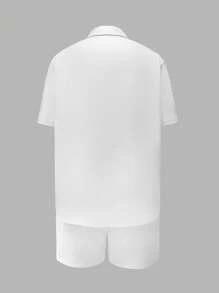 Men 2pcs Casual Simple Shirt & Shorts Set - White - View 2