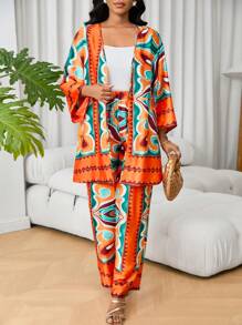 Lyxana 2pcs/Set Women's Summer Vacation Floral Print Shirt And Pants Set