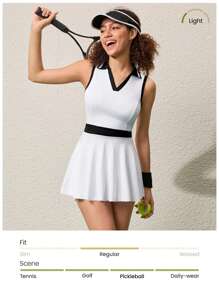 CourtClass Color-Block Sleeveless Collared Camisole Shorts Sports Dress Athletic Dress