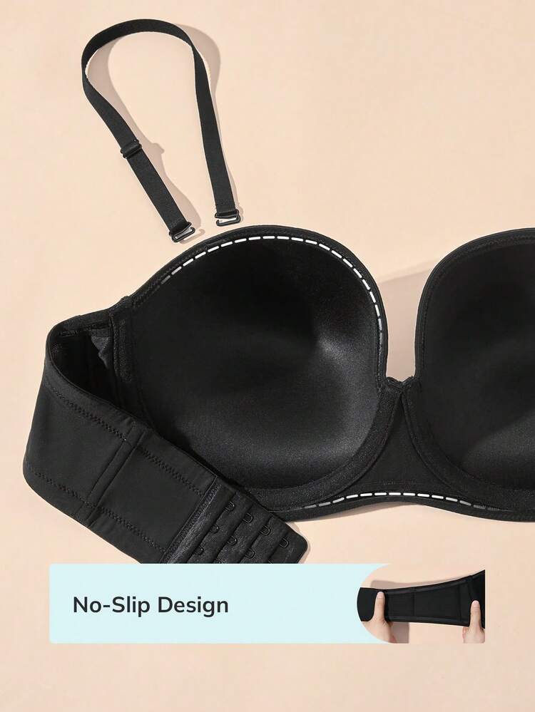 Strapless Push-Up With Silicone Band Underwire Black T-Shirt Basic Half Bra Lingerie As Outerwear Bra