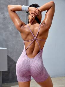 Powerista Women Zebra Print Criss-Cross Back Strap Sport Romper - Purple - View 5
