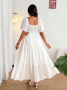 Flirla Váy đi biển bằng vải chiffon ngọc trai cỡ lớn - trắng - Xem 2