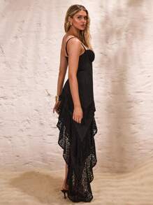 Glamine Vestido elegante y sexy de tirantes finos negro para mujer