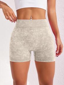 Slayform Shorts deportivos mate para mujer con cintura fruncida, sexy, levantador, yoga y ejercicio, elásticos y cómodos - Caqui - Ver 3