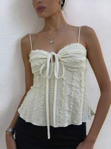 INAWLY Women's Fashionable Solid Color Ruffle Hem Front Tie Camisole Top