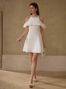 MOTF PREMIUM BEADED COLD SHOULDER DRESS - White - View 7