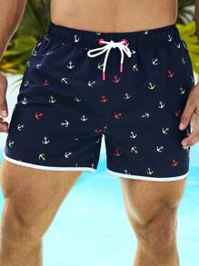 Manfinity VDAYZ Pantalones cortos casuales de playa para hombre con cordón en la cintura e impresión de ancla
