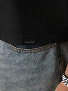 SWAVVY Men's Knit Fashionable Casual Daily Oversized Number Embroidered Short Sleeve T-Shirt, Summer, School, For Fall - Black - View 5