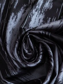 SHEIN LUNE Plus Size Women's Ink Print Satin Loose Pants Fall Cloth For Women - Black - View 5