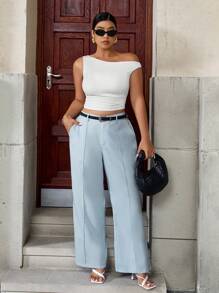 SHEIN Unity Große Größen Elegante, blaue Hosen für Damen, vielseitig einsetzbar für den täglichen Gebrauch oder festliche Anlässe