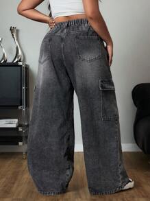 SHEIN ICON Jeans Vaqueros Cargo Casuales Holgados de Pierna Ancha y Versátiles para Mujer de Talla Grande
