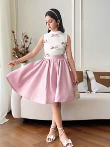 2件套女童蝴蝶结领无袖上衣和裙子套装 - 彩色 - 查看 9