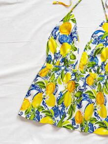 Soleia Top crop da donna senza maniche e senza schienale con stampa di frutti tropicali colorati della Sicilia, adatto per vacanze