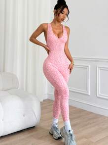 Slayform 1pc Women Leopard Print Yoga Cropped Jumpsuit Y2k Glowmode - Multicolor - View 3