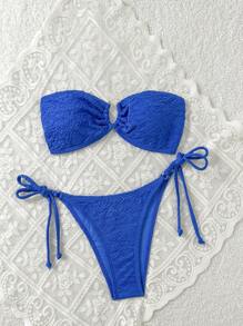 Swim Mod Women's Solid Color Bandeau Sexy Bikini Swimwear Set For Summer Beach Vacation - Royal Blue - View 6