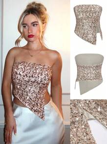 Glamine Áo crop top không đối xứng dành cho nữ, Áo lễ hội âm nhạc, Trang phục dự tiệc, Xuân/Hè - Rượu sâm banh - Xem 8