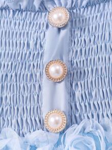 Glamorique Kids Abito elegante estivo per bambine con maniche corte a fiori e colore solido - celeste - Visualizzare 8