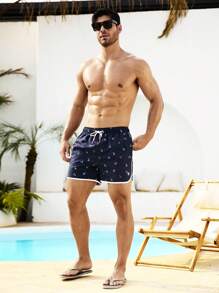Manfinity VDAYZ Pantalones cortos casuales de playa para hombre con cordón en la cintura e impresión de ancla