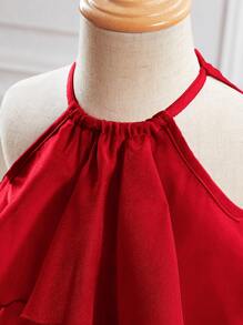 SHEIN Babygirl Cute Red Elegant Organza Mini Dress, Summer - Red - View 4
