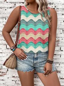 Knitting-Inspired Colorful Pattern Plus Size Casual Camisole And Tank Top, Suitable For Music Festivals, Summer - Multicolor - View 5