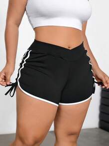 Dripcurv 加大码紧身弹力超短裤，黑白夏季度假牛仔女装西部装女士商务休闲女士节日机场毕业典礼母亲节快乐 - 黑與白 - 查看 3