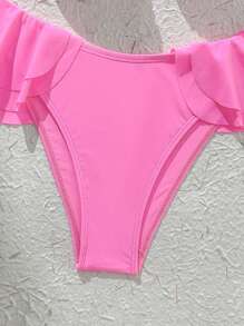 Swim Mod Women's Summer Holiday Beach Ruffles Halter Bikini Set - Pink - View 4