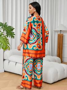 Lyxana 2pcs/Set Women's Summer Vacation Floral Print Shirt And Pants Set