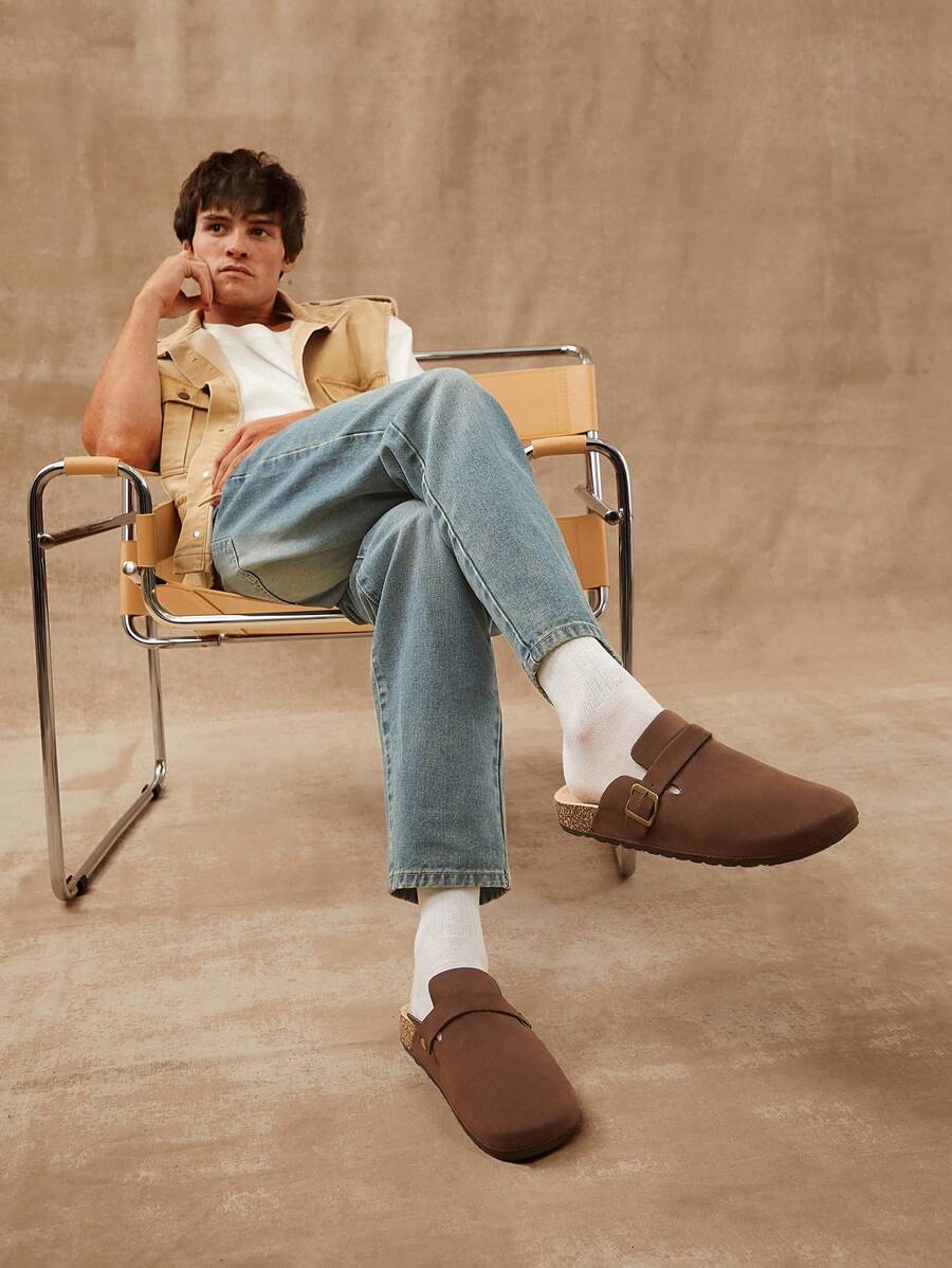 SHUZIA Bestselling Men's Arch Support Buckle Strap Closed Toe Cork Footbed Nub Brown Clogs – Comfortable Daily Essential Mother's Day Present For Christmas - Coffee Brown - View 1