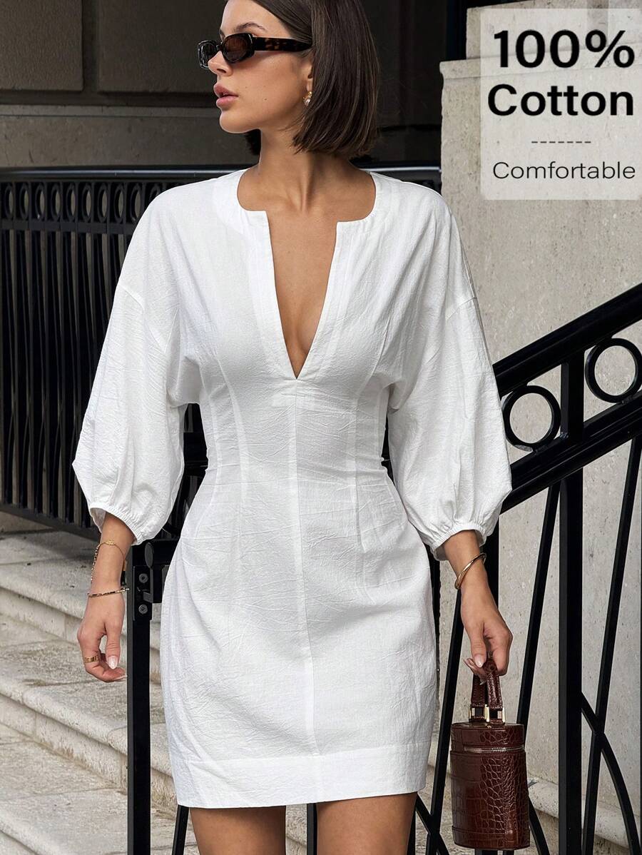 Siren Gaze Business Casual Woman Going Out Outfits Teacher Outfits For Women Waist A-Line Blue Striped Dress  Women's Casual Commuting Striped Cinched Waist Mini Dress Winter New Year White Spring - White - View 1