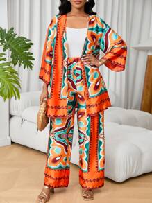Lyxana 2pcs/Set Women's Summer Vacation Floral Print Shirt And Pants Set