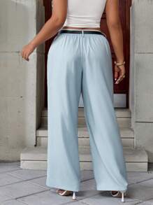 SHEIN Unity Große Größen Elegante, blaue Hosen für Damen, vielseitig einsetzbar für den täglichen Gebrauch oder festliche Anlässe