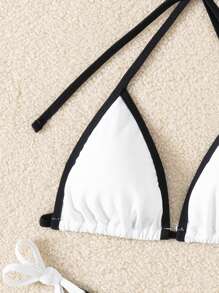 Swim Chiccia Set de 3 piezas Bikini para mujer sexy con top de triángulo micro estilo halter y Bottom de triángulo con atar a los lados y falda pareo larga - Blanco y Negro - Ver 4