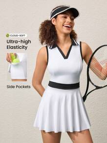 CourtClass Color-Block Sleeveless Collared Camisole Shorts Sports Dress Athletic Dress