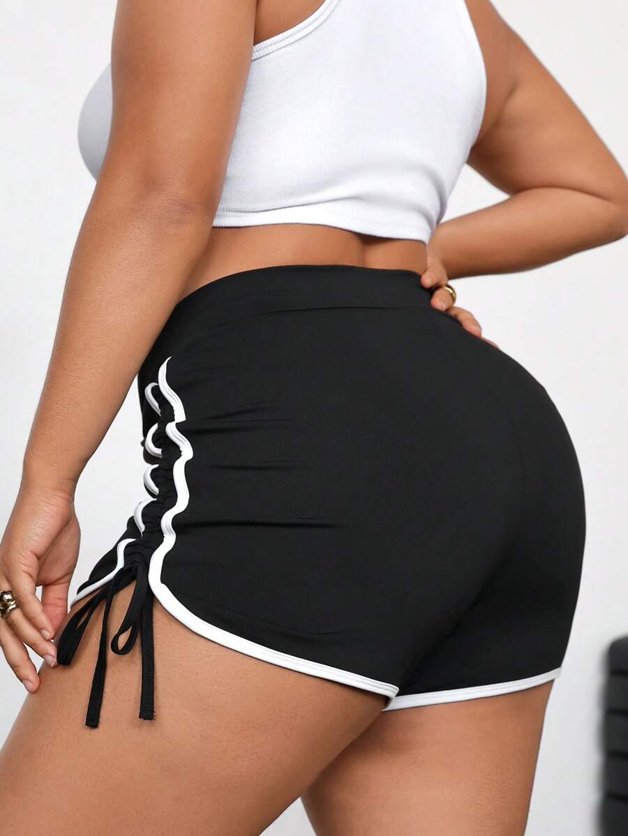 Dripcurv 加大码紧身弹力超短裤，黑白夏季度假牛仔女装西部装女士商务休闲女士节日机场毕业典礼母亲节快乐 - 黑與白 - 查看 1